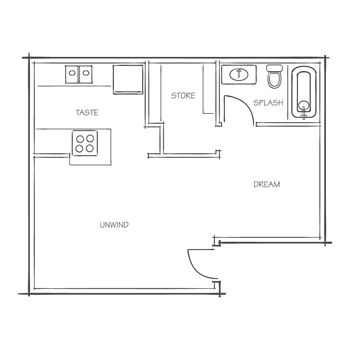 The Nook A1 Studio 445 Sq. Ft.*