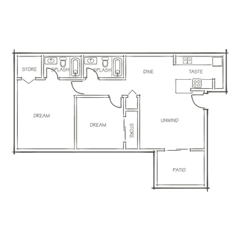 The Burrow B2 Two Bedroom Two Bath 830 Sq. Ft.*